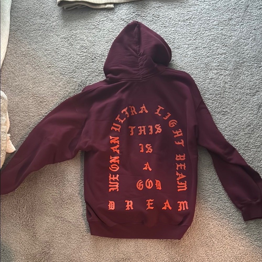 Kanye West The life of Pablo Gildan Maroon Hoodie with Orange Text. NOT OFFICIAL